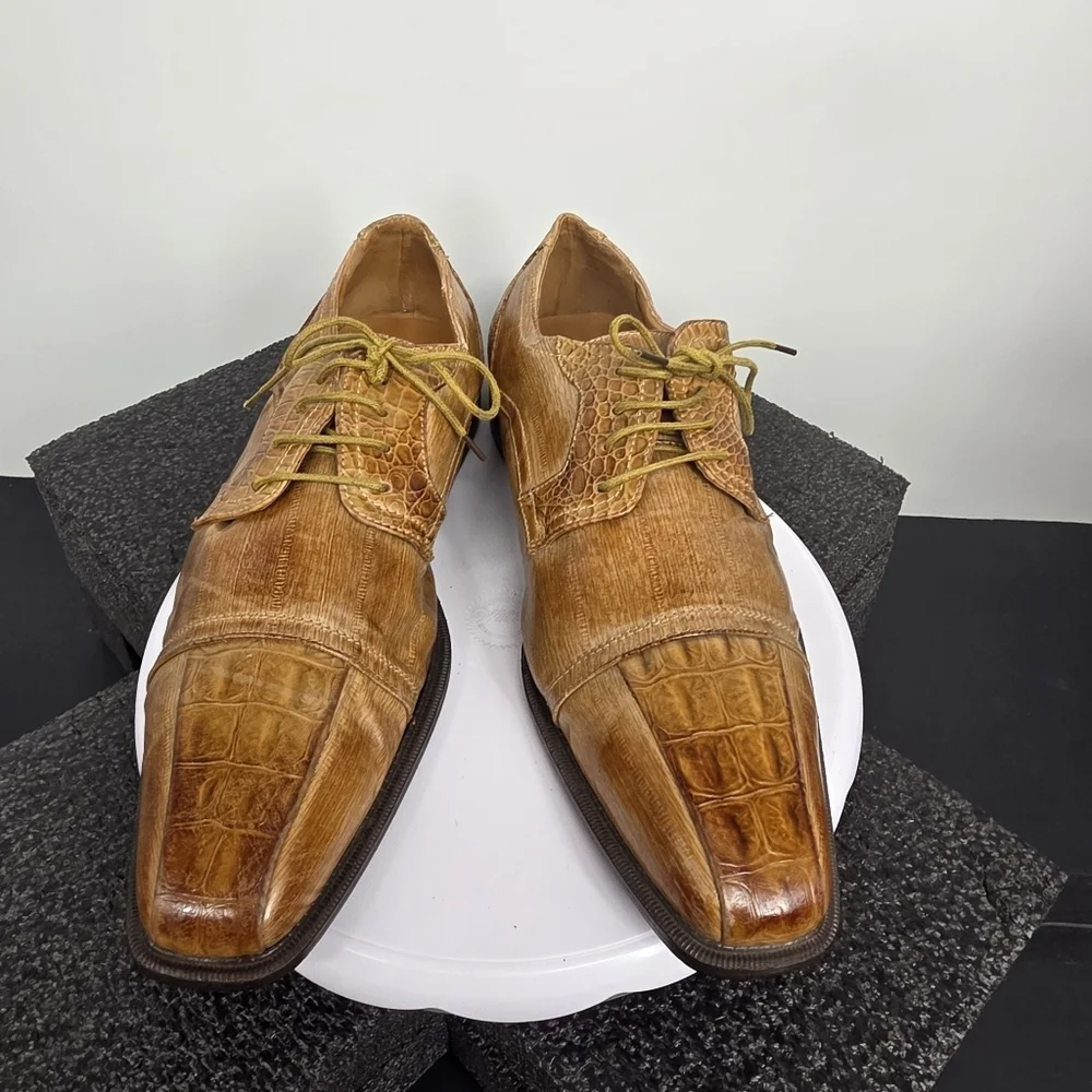 Lucio Ricci Tan Faux Crocodile Cap Toe Oxfords Men's 13 D Shoes